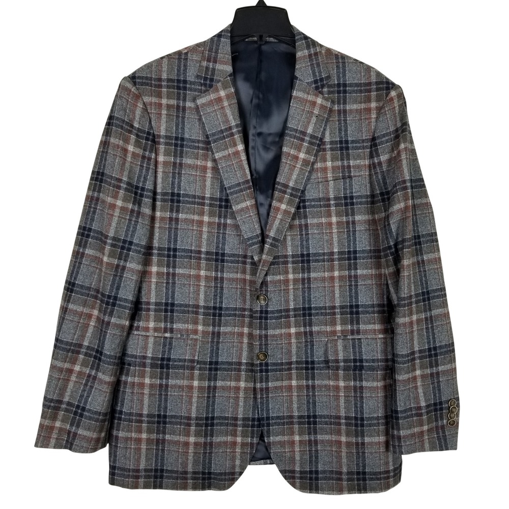 Williams & Kent Sport Coat Mens 42L Grey Plaid Wool Silk Blazer Made in Portugal
